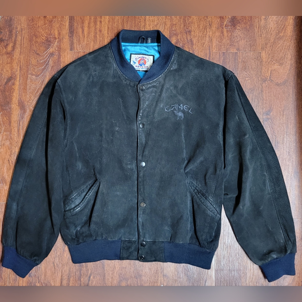 Vintage Camel Leather Bomber Jacket Mens Large